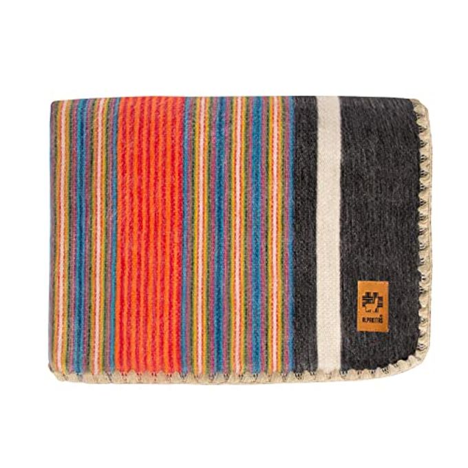 ALPACA WOOL BLANKET THROW LARGE BEAUTIFUL WARM STRIPES 64 X 45 INCHES ULTRASOFT HYPOALLERGENIC AND BREATHABLE NONITCHY OR SCRATCHY ORANGE AND BLUE