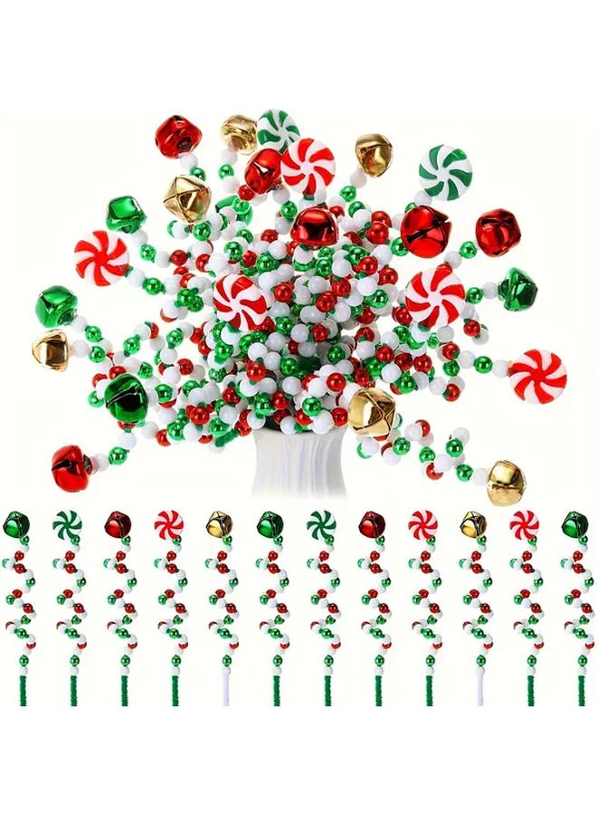 10pcs White Christmas Tree Picks Curly Bell Candy Cane Ornaments For Topper Decor - Image 1