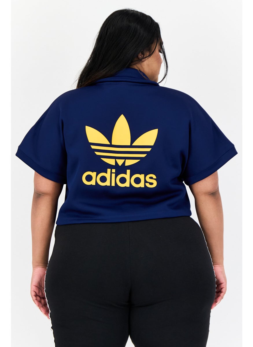 adidas Originals Women Sportswear Fit Short Sleeves Outdoor Crop Polo Shirt, Dark Blue  - Image 3