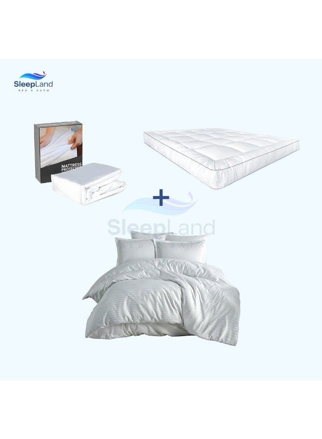 سليب لاند بكج ( لباد فندقي مقاس 200×180 سم ارتفاع 14 سم + واقي مرتبة مقاس 200×180 سم + مفرش فندقي لون ابيض مقاس 200×200سم ) - Image 1
