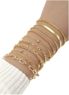 YUCCA 10pcs Women's Large Gradient Bracelet Set, Simple Classic Snake Chain Braid Design Jewelry, Suitable for Daily Wear or Gifts  - Image 1
