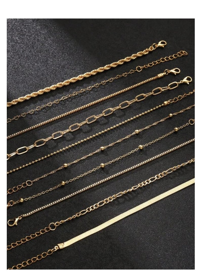 10pcs Women's Large Gradient Bracelet Set, Simple Classic Snake Chain Braid Design Jewelry, Suitable for Daily Wear or Gifts