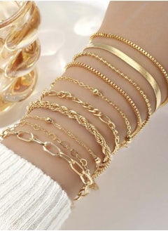 YUCCA 10pcs Women's Large Gradient Bracelet Set, Simple Classic Snake Chain Braid Design Jewelry, Suitable for Daily Wear or Gifts  - Image 5