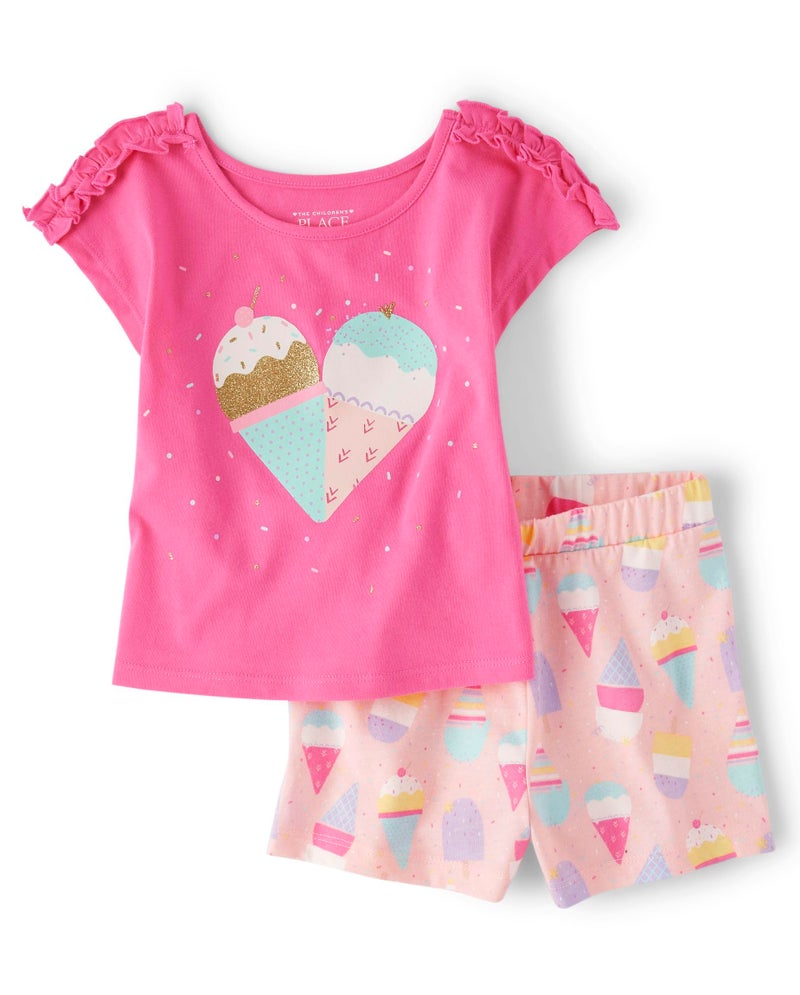The Children's Place baby-girls And Toddler Girls Short Sleeve Shirt and Shorts, 2pc Set, Ice Cream Cones, 18-24 Months