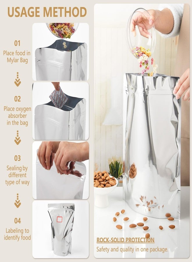 Belinlen 100 Pack 7 x 10 Inch Mylar Bags for Food Storage with Oxygen Absorbers 300CC(110Pcs) and Labels(120Pcs), 1 Quart Stand Up Resealable Mylar Bags(5mil Thickness) - Image 5