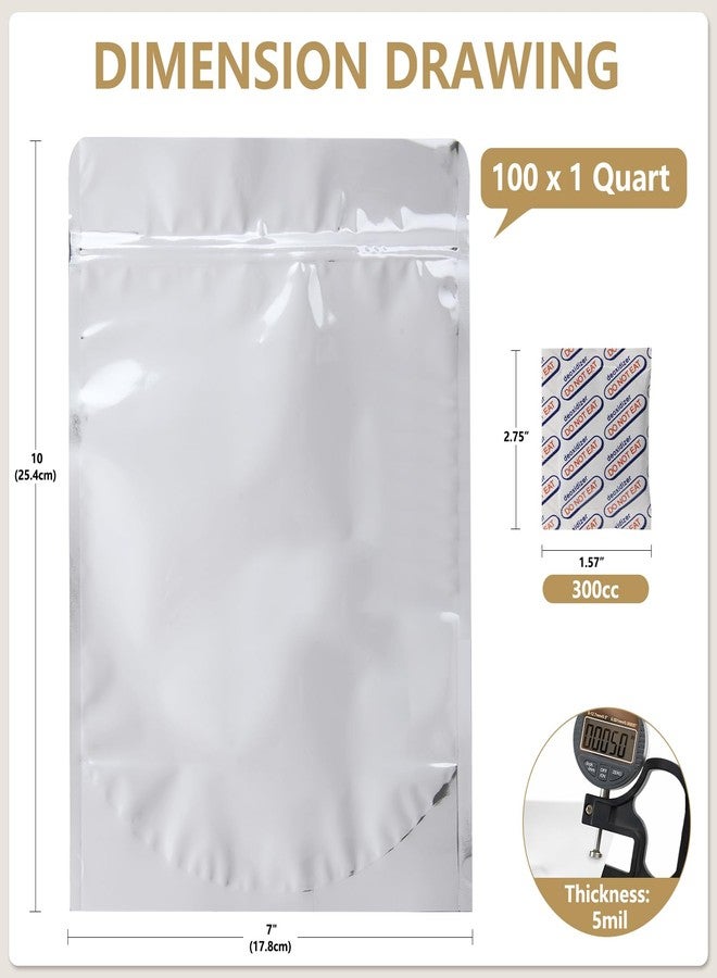 Belinlen 100 Pack 7 x 10 Inch Mylar Bags for Food Storage with Oxygen Absorbers 300CC(110Pcs) and Labels(120Pcs), 1 Quart Stand Up Resealable Mylar Bags(5mil Thickness) - Image 3