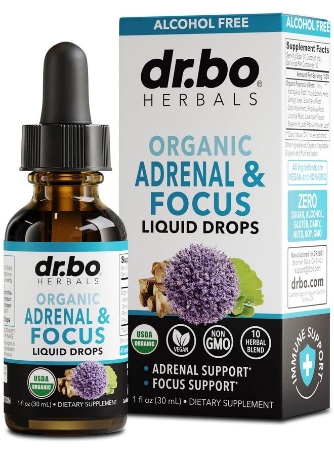 dr.bo Adrenal Support Supplements Liquid Drops - Organic Adrenal and Focus Supplement, Cortisol Manager Adaptogen Adults, Ginkgo Biloba for Kids Calm - Natural Brain and Memory Fatigue Stress Attention 1oz - Image 1