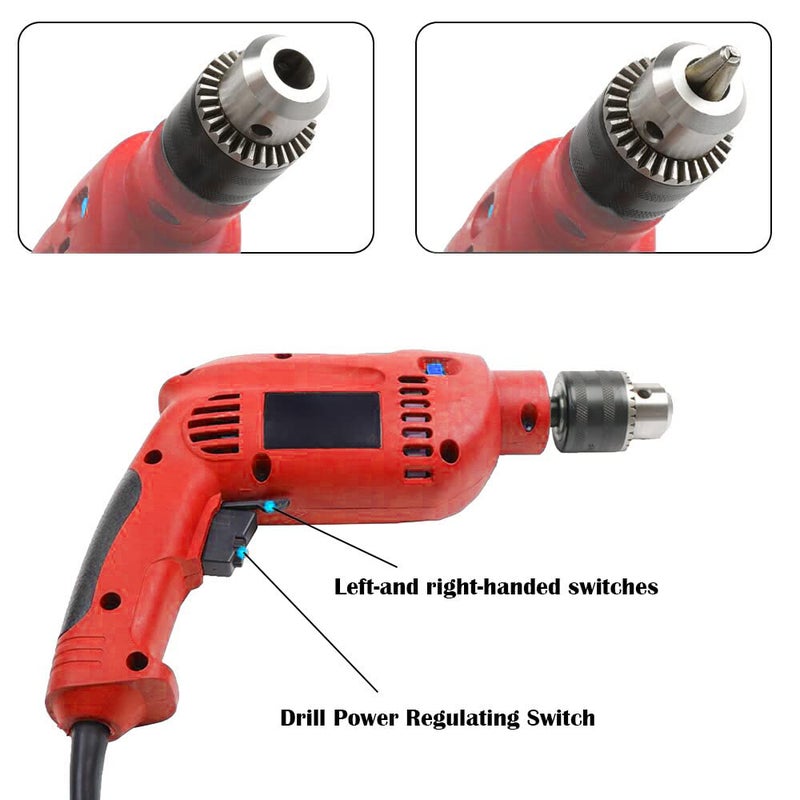MLD 13mm Drill Machine Reverse Forward Rotation Speed Regulator with 5Pcs Masonry Drill Bit SetLine tester Plier 13 mm 550W2600RPM ColorMulti Material Plastic - Image 4