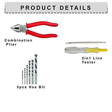MLD 13mm Drill Machine Reverse Forward Rotation Speed Regulator with 5Pcs Masonry Drill Bit SetLine tester Plier 13 mm 550W2600RPM ColorMulti Material Plastic - Image 2
