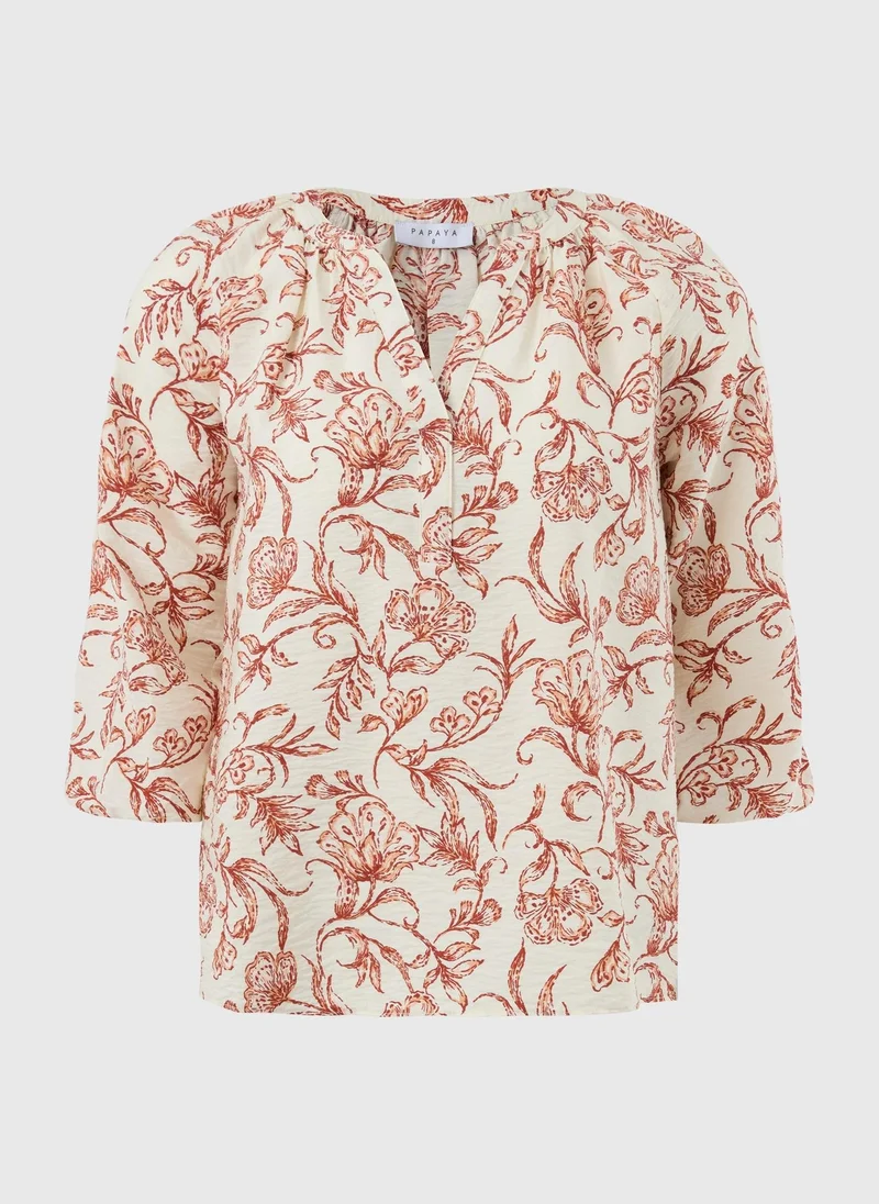 ماتلان Orange Floral Pattern Popover Blouse