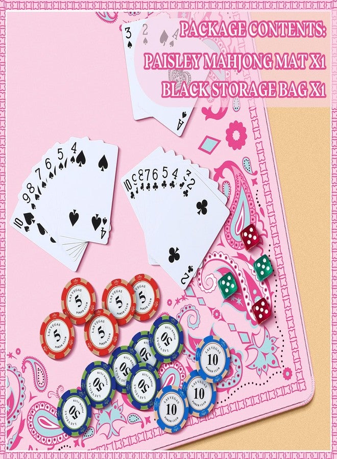 Sonwyoung 31.5 in Paisley Mahjong Mat with Black Carrying Bag Multi Purpose Game Mat Anti-Slip Noise-reducing Rubber Table Cover for Mahjong, Card, Board, Tile Games (Pink) - Image 5