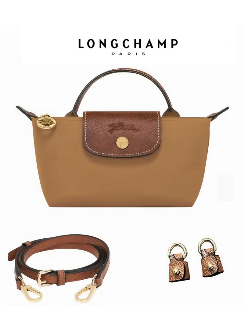 لونج شامب المرأة الكلاسيكية أزياء متعددة الاستخدامات حقيبة مكياج صغيرة حقيبة اليدحقيبة الكتف حقيبة صغيرة المحمولة بني كلاسيكي - Image 1