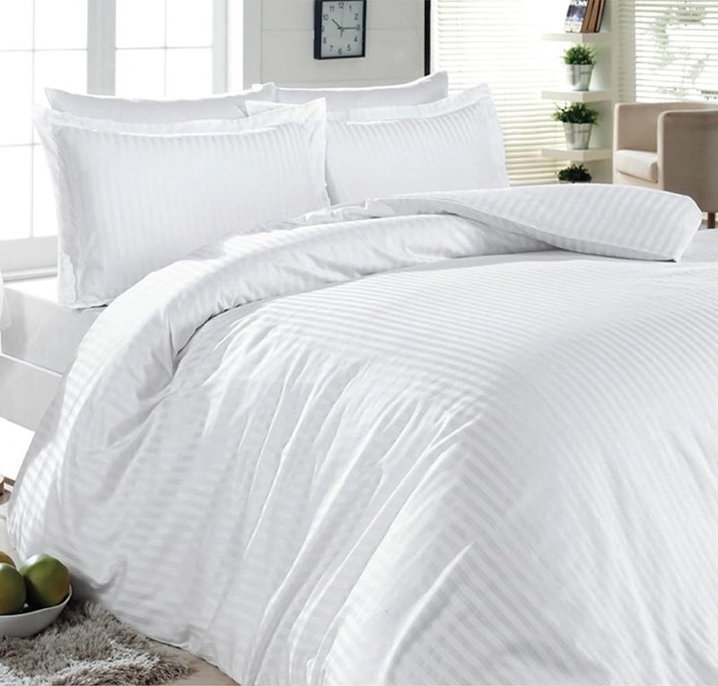 Amali 1cm 100% PureCotton Strip Satin Bedsheet set 6 Pcs Queen Size (160 x 200 + 35 cm) Including Duvet Cover, Fitted Sheet and 2 Oxford & 2 Standard Pillowcases best for Home - Image 1