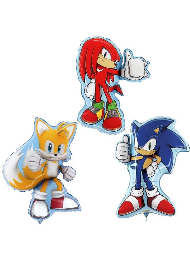 Toyland® Pack Of 3 - Sonic & Friends Foil Balloon Pack - 1 x 74cm (29") Sonic, 1 x 84cm (33") Tails & 1 x 66cm (26") Knuckles Shaped Character Foil Balloons