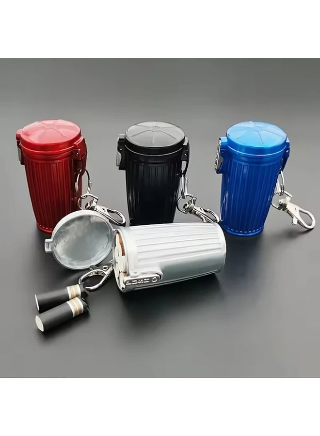 Portable Mini Ashtray With Lid Heavy Duty Iron Construction Compact Travel Keychain Black - Image 1