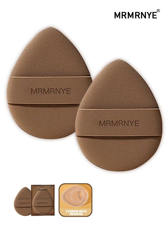 MRMRNYE 2 Pcs Teardrop Shaped Makeup Sponges, Double Sided Soft Puff with Storage Box, Beauty Cosmetic Makeup Tools (Brown) - Image 1