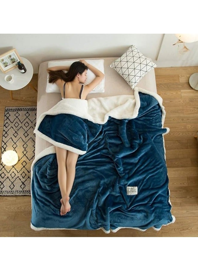 COMFY BLUE THICK SHEEP LUXURIOUS SOFT KING SIZE BLANKET 200 X 230 CM - Image 4