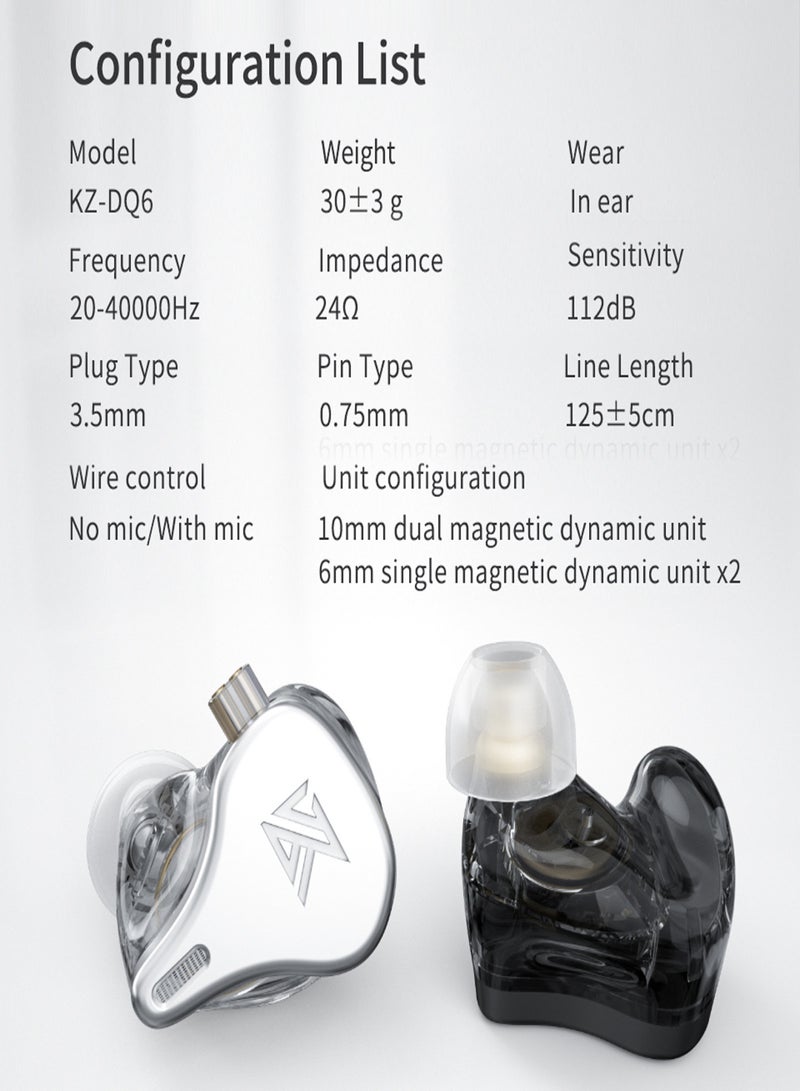 كي زد سماعات أذن سلكية KZ DQ6 مقاس 3.5 مم، سماعة أذن ديناميكية عالية الدقة للموسيقى، سماعة رياضية، كابل قابل للفصل ثنائي السنون بدون ميكروفون - Image 4