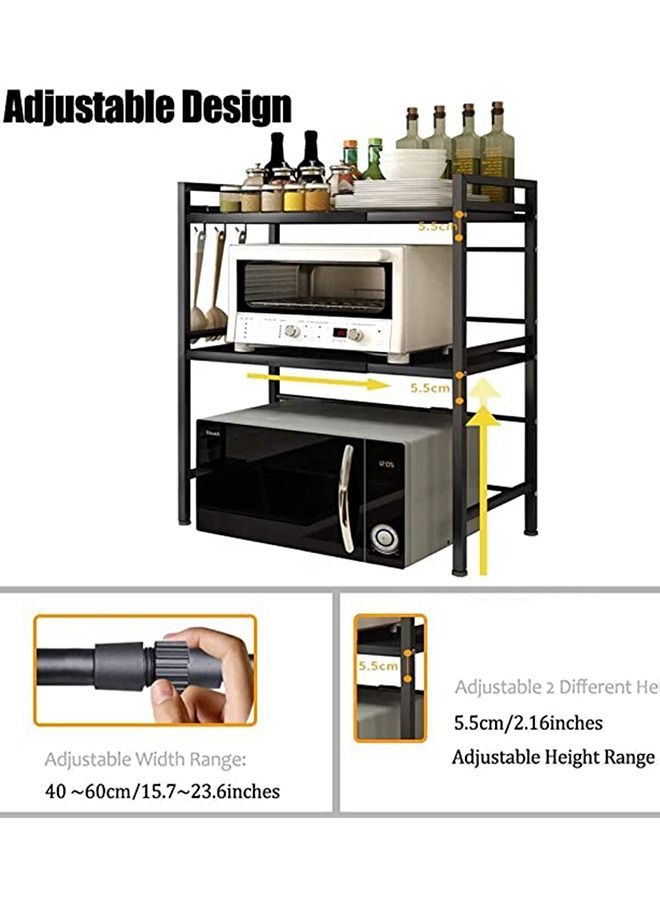HomarKet Microwave Shelf Countertop, Expandable and Height Adjustable Carbon Steel Microwave Oven Rack, 3-Tier Kitchen Counter Shelf with 3 Hooks  - Image 5