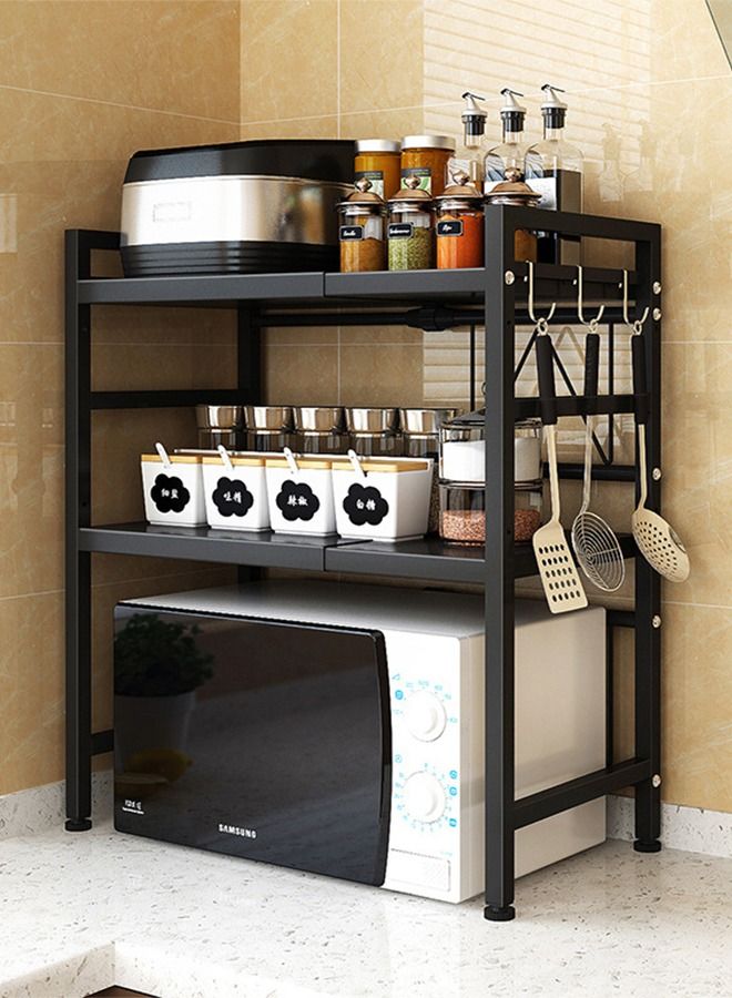 HomarKet Microwave Shelf Countertop, Expandable and Height Adjustable Carbon Steel Microwave Oven Rack, 3-Tier Kitchen Counter Shelf with 3 Hooks  - Image 2