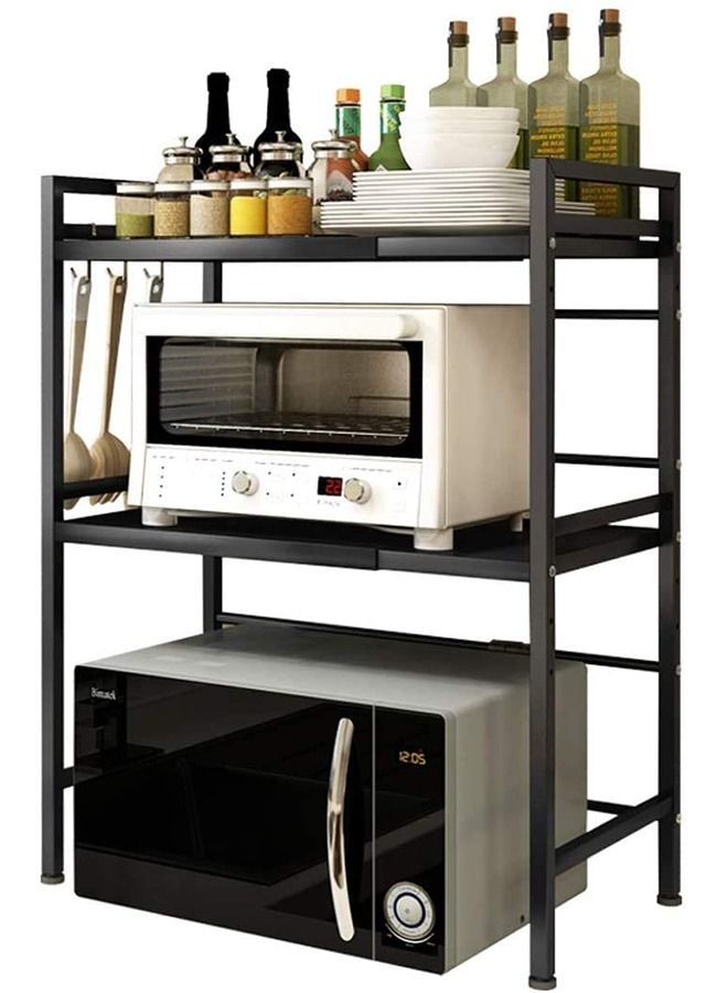 HomarKet Microwave Shelf Countertop, Expandable and Height Adjustable Carbon Steel Microwave Oven Rack, 3-Tier Kitchen Counter Shelf with 3 Hooks  - Image 3