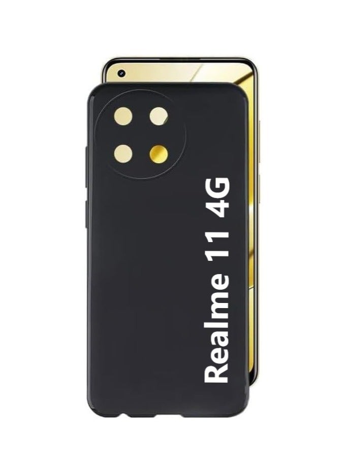 HuHa Realme 11 4G Case Cover | Slim Fit Best Camera Protection Phone Cases Soft Flexible TPU Matte Finish Coating Light Protective Case Cover for Realme 11 4G 2023 - Black