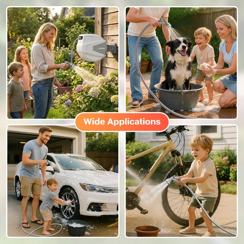 Ayleid Retractable Garden Hose Reel,5/8 in x 100 FT Wall Mounted Hose Reel, with 9- Function Sprayer Nozzle, Any Length Lock/Slow Return System/Wall Mounted/180Â°Swivel Bracket (Black) - Image 3