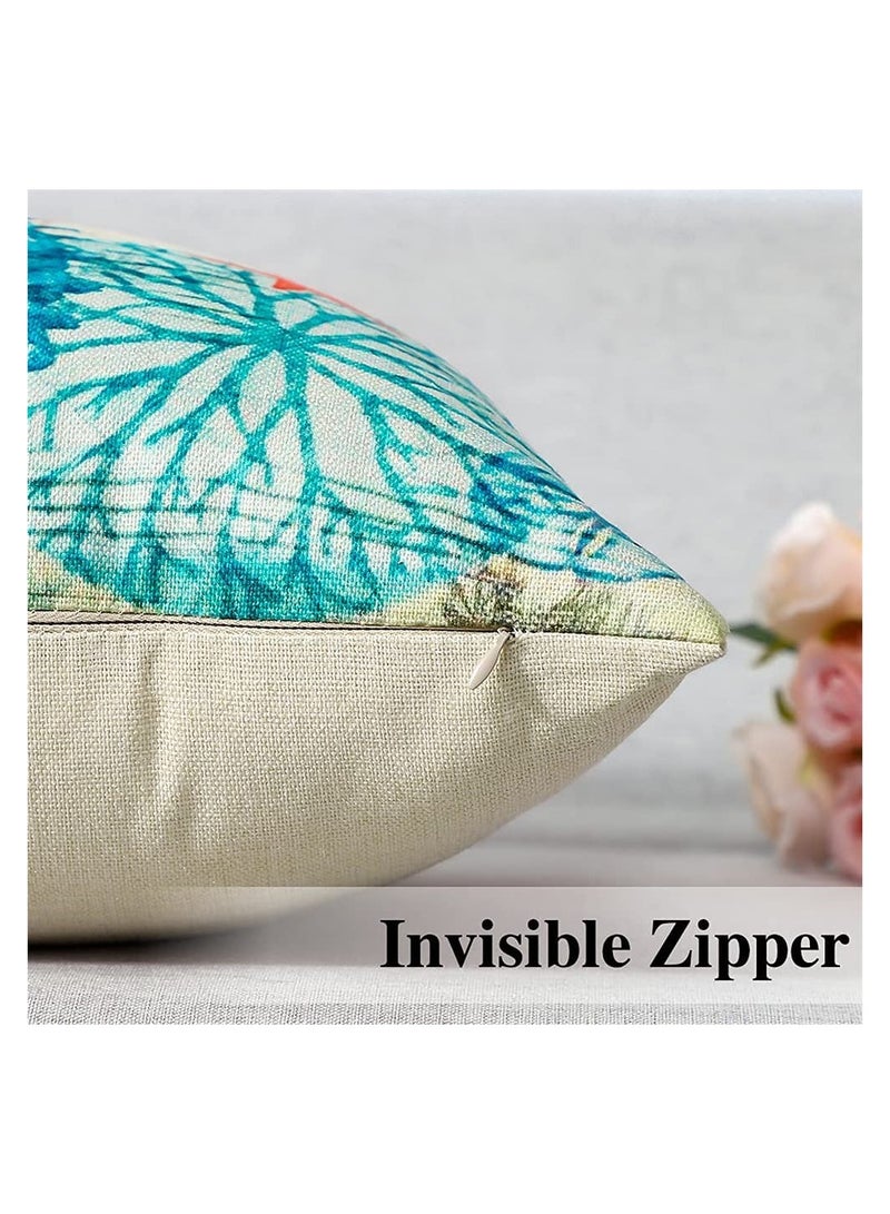 SYOSI 4Pcs Blue Marine Life Pattern Waterproof Cushion Covers for Outdoor Patio Garden Living Room Sofa Farmhouse Decor 18x18in - Image 5