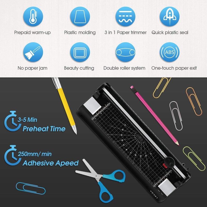 Eficentline Laminator Machine for A3/A4/A6, YE381 13inch Thermal & Cold Laminating Machine for Home Office School Teacher Use with 50 Pouches, Paper Trimmer and Corner Rounder - Image 3