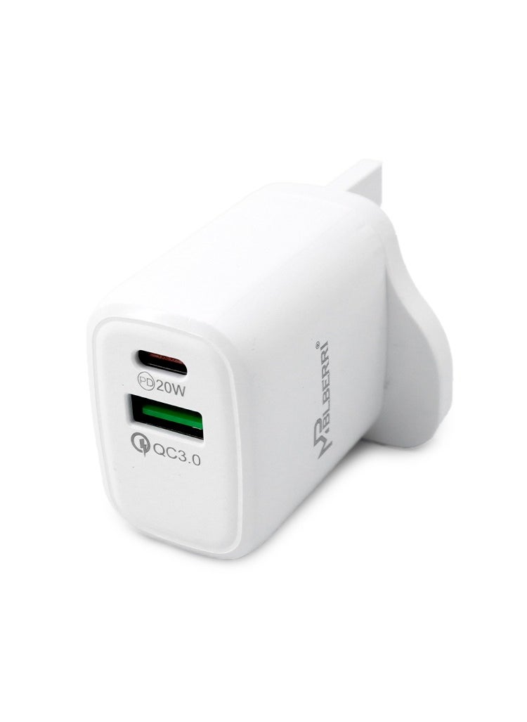 mpBLBERRI 20 Watt USB-A and USB-C PD Fast Charger With Type-C Cable mpBLBERRI BLB-T106  - Image 3