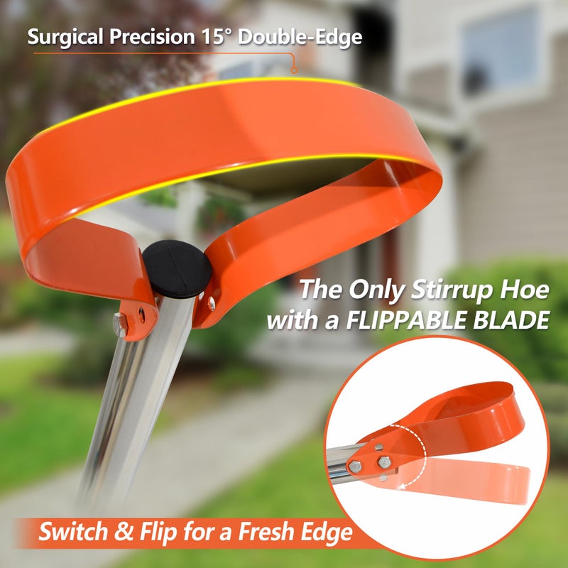 CKLT 63-Inch Stirrup Hoe Garden Tool - Action Hoe with 15Â° Sharp Spring Steel Blade & Anti-Loosening Nut, Adjustable Long Handle Weeding Tool for Flower Beds, Yard, and Farm Weeding - Image 3