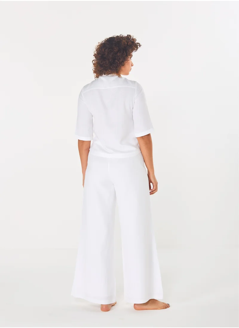 Ashita Fernandes Ashita Fernandes Betty White High-Waisted Wide-Leg Linen Pants for Women – Flared, Ankle-Length, Zipper Front, Breathable & Wrinkle-Resistant Summer Essential
