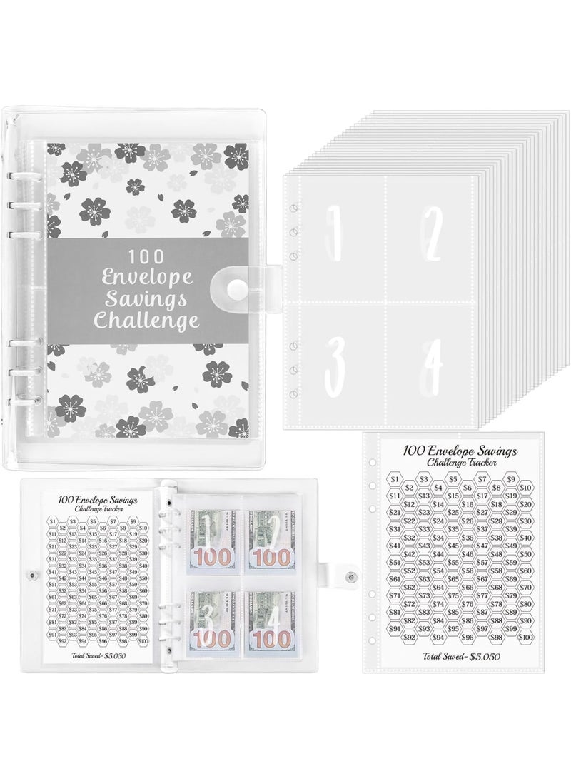 SYOSI 100 Envelopes Money Saving Challenge Binder, Cash Budget Organizer with Laminated $5050 Tracker and Pre Numbered Pockets, Easy Savings Planner for Home Office Travel Budget Management, White - Image 1