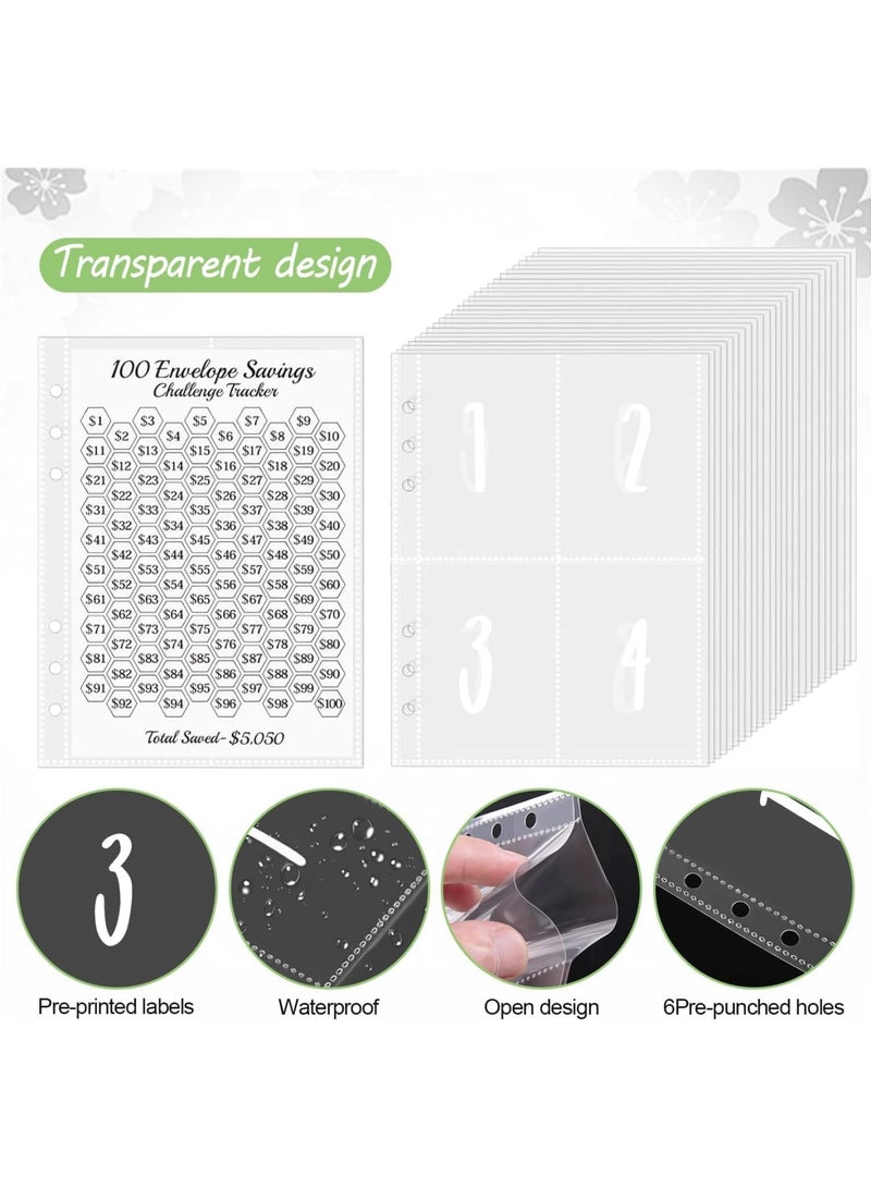 SYOSI 100 Envelopes Money Saving Challenge Binder, Cash Budget Organizer with Laminated $5050 Tracker and Pre Numbered Pockets, Easy Savings Planner for Home Office Travel Budget Management, White - Image 3