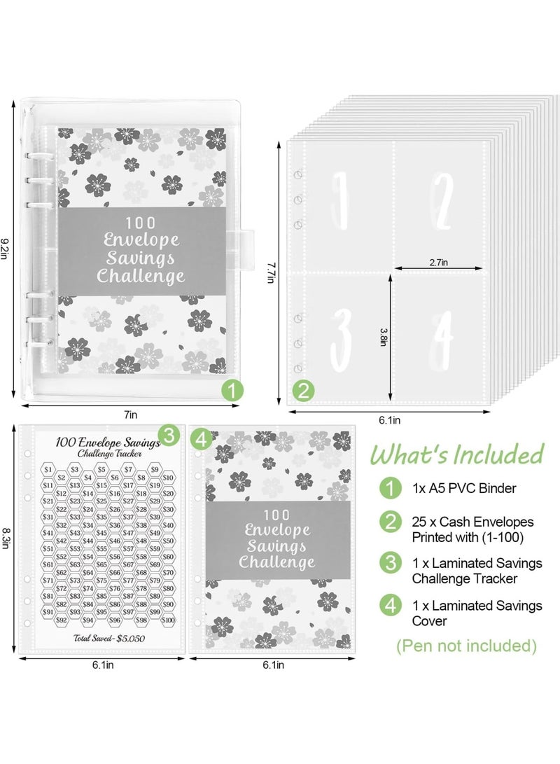 SYOSI 100 Envelopes Money Saving Challenge Binder, Cash Budget Organizer with Laminated $5050 Tracker and Pre Numbered Pockets, Easy Savings Planner for Home Office Travel Budget Management, White - Image 5