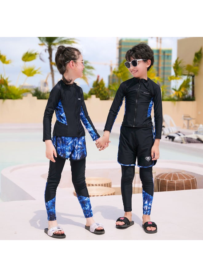 إسكدنيا بدلة غوص للأطفال لركوب الأمواج مقاس كبير وبنطلون بأكمام طويلة للحماية من الشمس للأولاد والبنات حديقة مائية للأطفال الكبار الوالدين والطفل - اللون: البنات XL-2XL طقم ثلاث قطع بدون حمالة صدر 3XL-5XL ط - Image 4