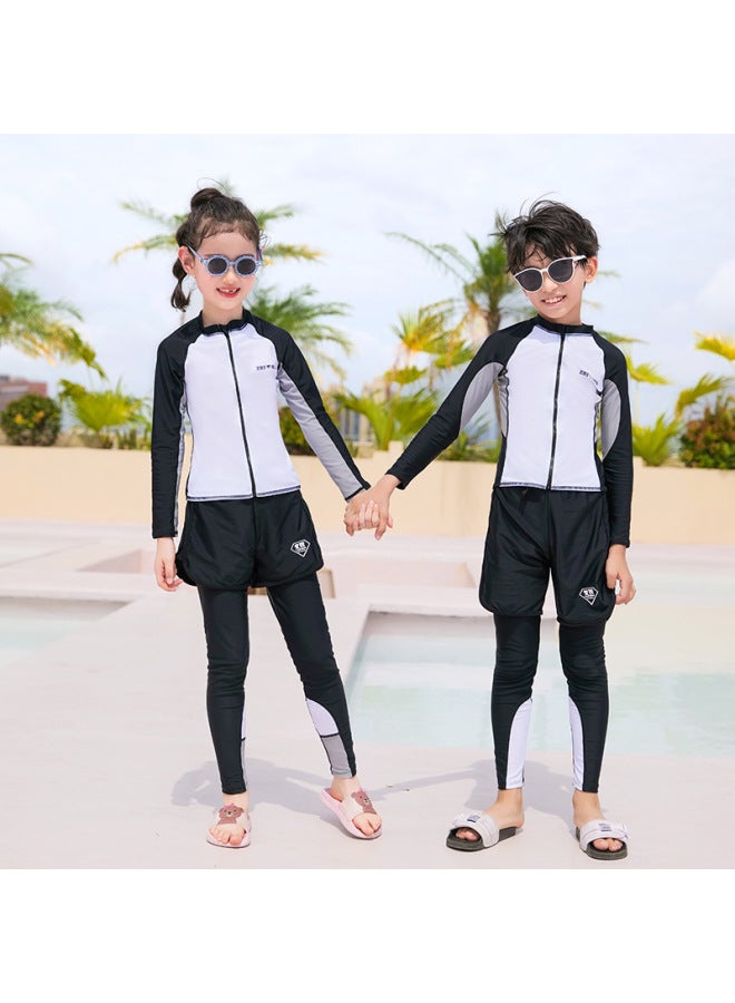 إسكدنيا بدلة غوص للأطفال لركوب الأمواج مقاس كبير وبنطلون بأكمام طويلة للحماية من الشمس للأولاد والبنات حديقة مائية للأطفال الكبار الوالدين والطفل - اللون: البنات XL-2XL طقم ثلاث قطع بدون حمالة صدر 3XL-5XL ط - Image 1