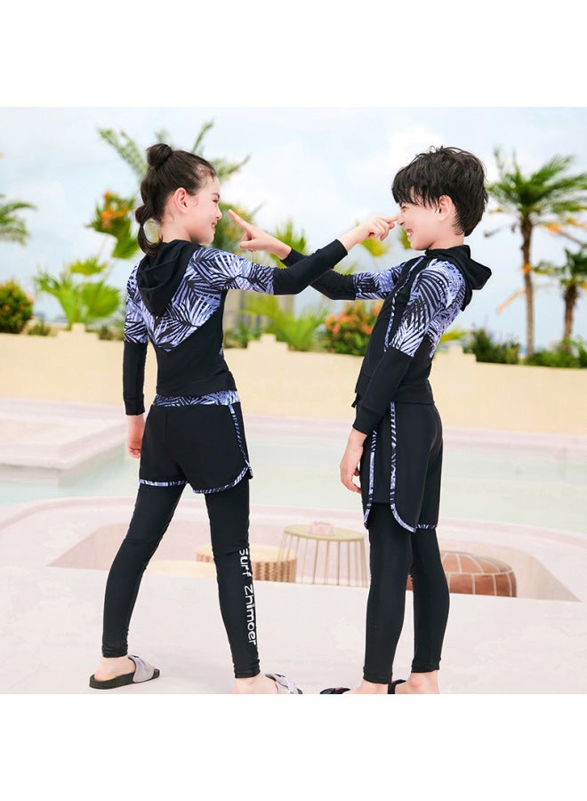 إسكدنيا بدلة غوص للأطفال لركوب الأمواج مقاس كبير وبنطلون بأكمام طويلة للحماية من الشمس للأولاد والبنات حديقة مائية للأطفال الكبار الوالدين والطفل - اللون: البنات XL-2XL طقم ثلاث قطع بدون حمالة صدر 3XL-5XL ط - Image 3