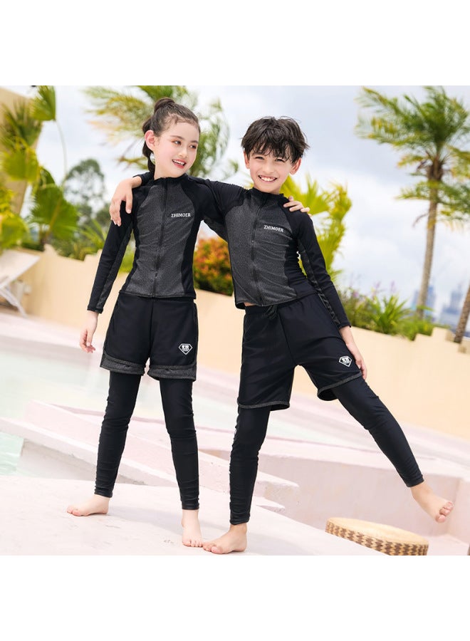 إسكدنيا بدلة غوص للأطفال لركوب الأمواج مقاس كبير وبنطلون بأكمام طويلة للحماية من الشمس للأولاد والبنات حديقة مائية للأطفال الكبار الوالدين والطفل - اللون: البنات XL-2XL طقم ثلاث قطع بدون حمالة صدر 3XL-5XL ط - Image 2