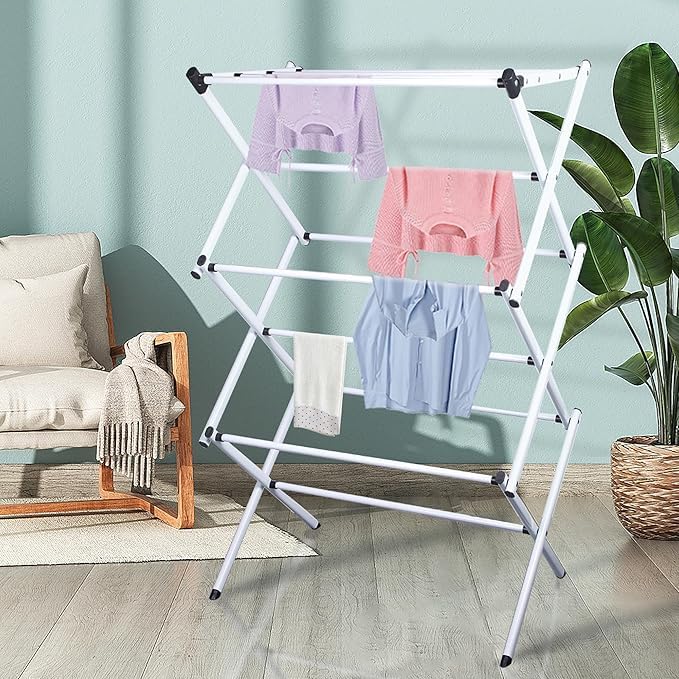 IGNOTI Clothes Drying Rack Foldable Drying Rack Clothing Laundry Drying Rack Expandable and Collabsible Drying Rack FreeStanding Large Clothes Dryer Space Saving IndoorOutdoor Silver - Image 1