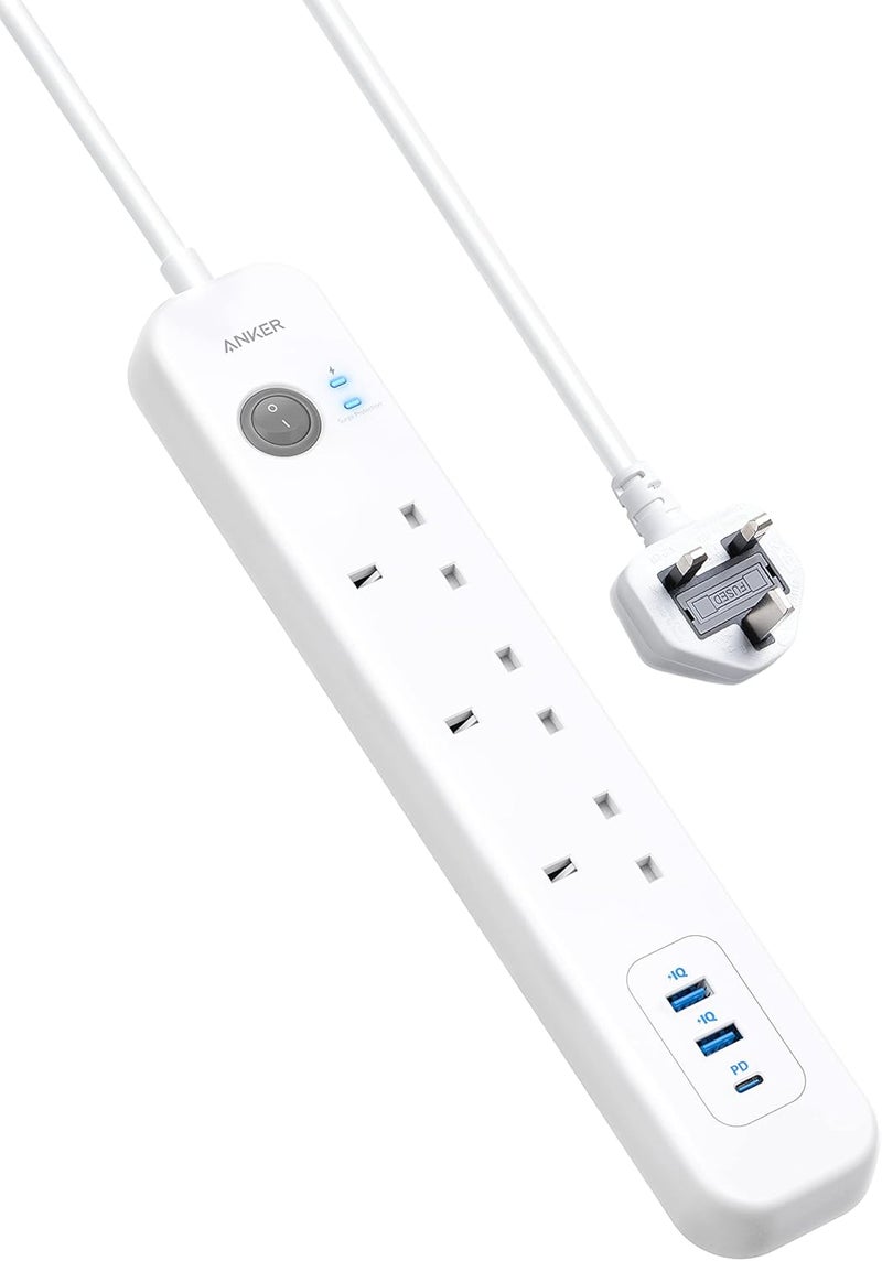 Anker A9136K21 Power Extend 3 Way Extension Strip, Cable - White - Image 1