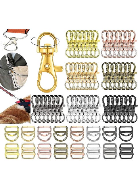 DIY DIYC-14219 Crafts Round Swivel Clasps with D Rings Slide Buckles Set Lanyard Snap Hooks Keychain Clip Hooks D Keychain Rings Lobster Claw Clasps Purse Hardware Sewing (30 Sets, Nickel Silver)
