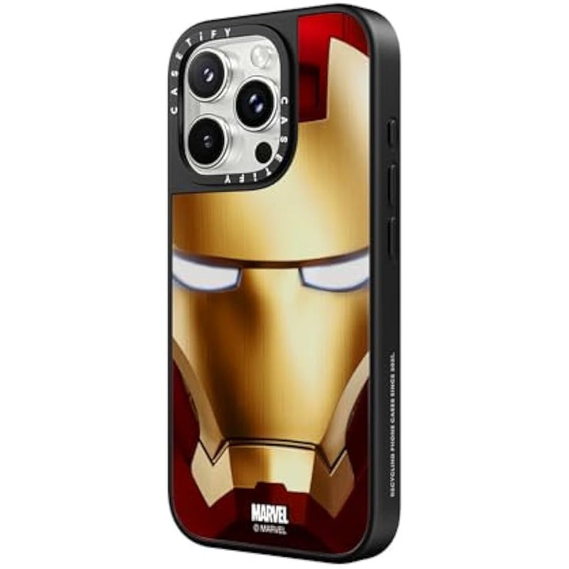 Casetify Mirror iPhone 16 Pro Case 【Iron Man Co-Lab/Reflective / 4.9ft Drop Protection/Compatible with Magsafe】 - Iron Man Hero Mask - Silver on Black - Image 4