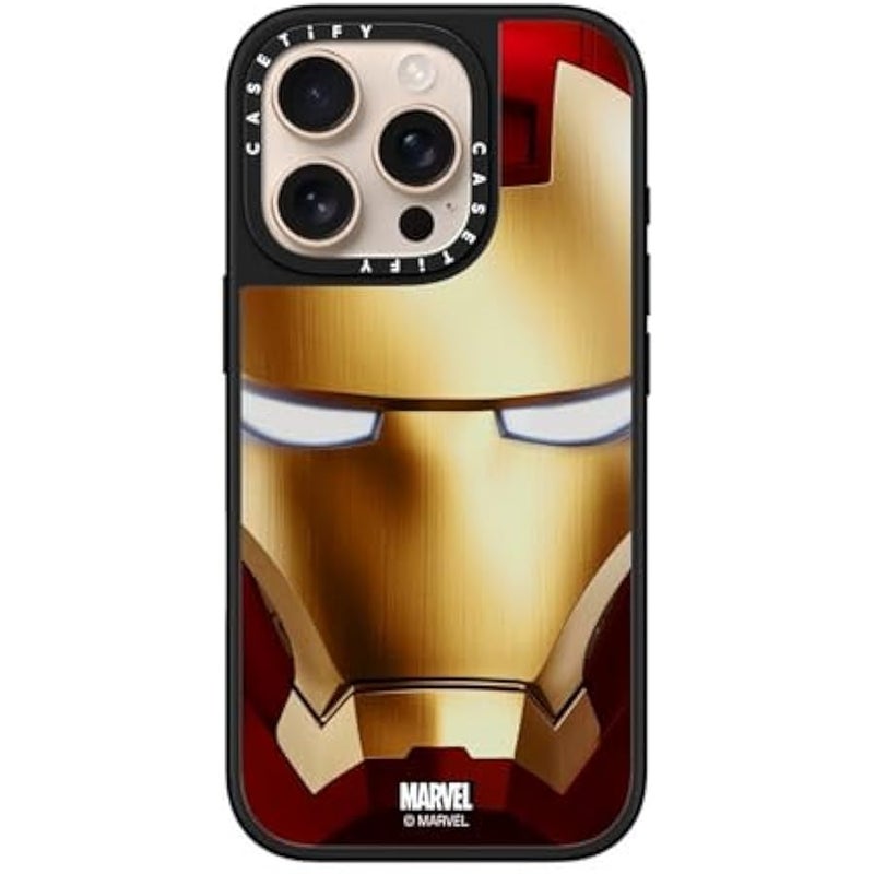 Casetify Mirror iPhone 16 Pro Case 【Iron Man Co-Lab/Reflective / 4.9ft Drop Protection/Compatible with Magsafe】 - Iron Man Hero Mask - Silver on Black - Image 3