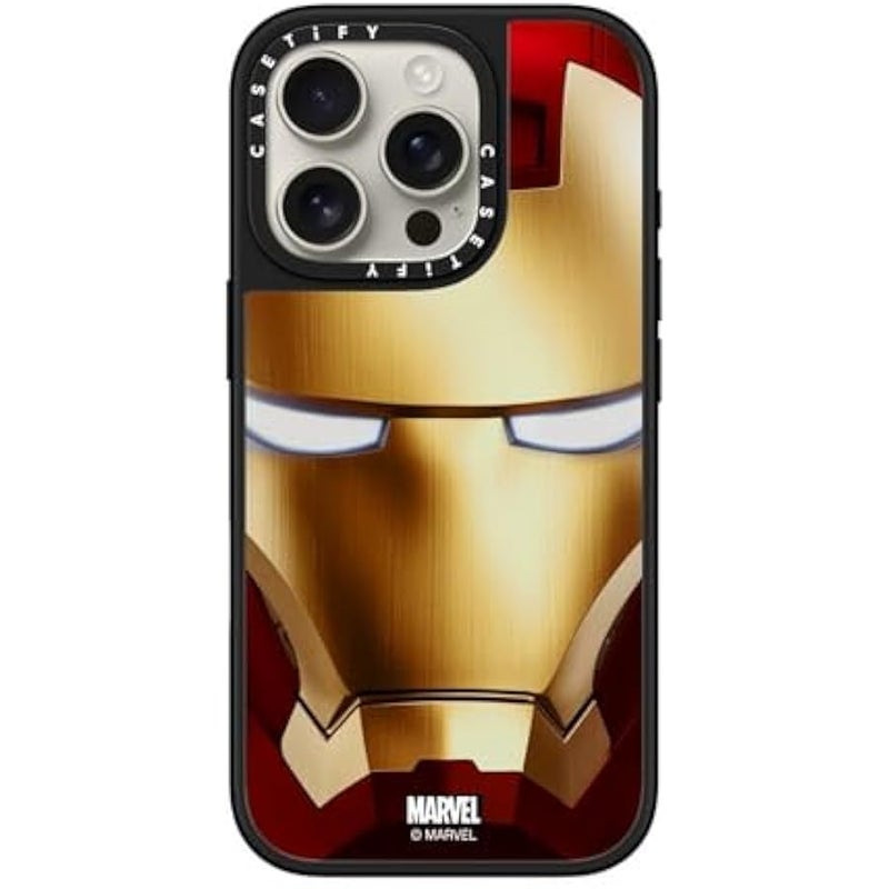 Casetify Mirror iPhone 16 Pro Case 【Iron Man Co-Lab/Reflective / 4.9ft Drop Protection/Compatible with Magsafe】 - Iron Man Hero Mask - Silver on Black - Image 2
