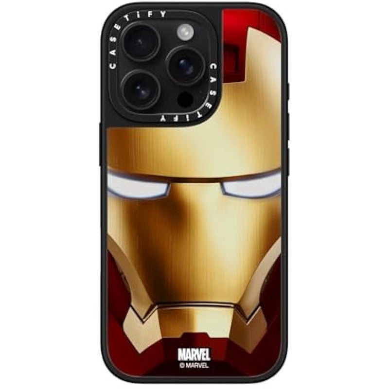 Casetify Mirror iPhone 16 Pro Case 【Iron Man Co-Lab/Reflective / 4.9ft Drop Protection/Compatible with Magsafe】 - Iron Man Hero Mask - Silver on Black - Image 1