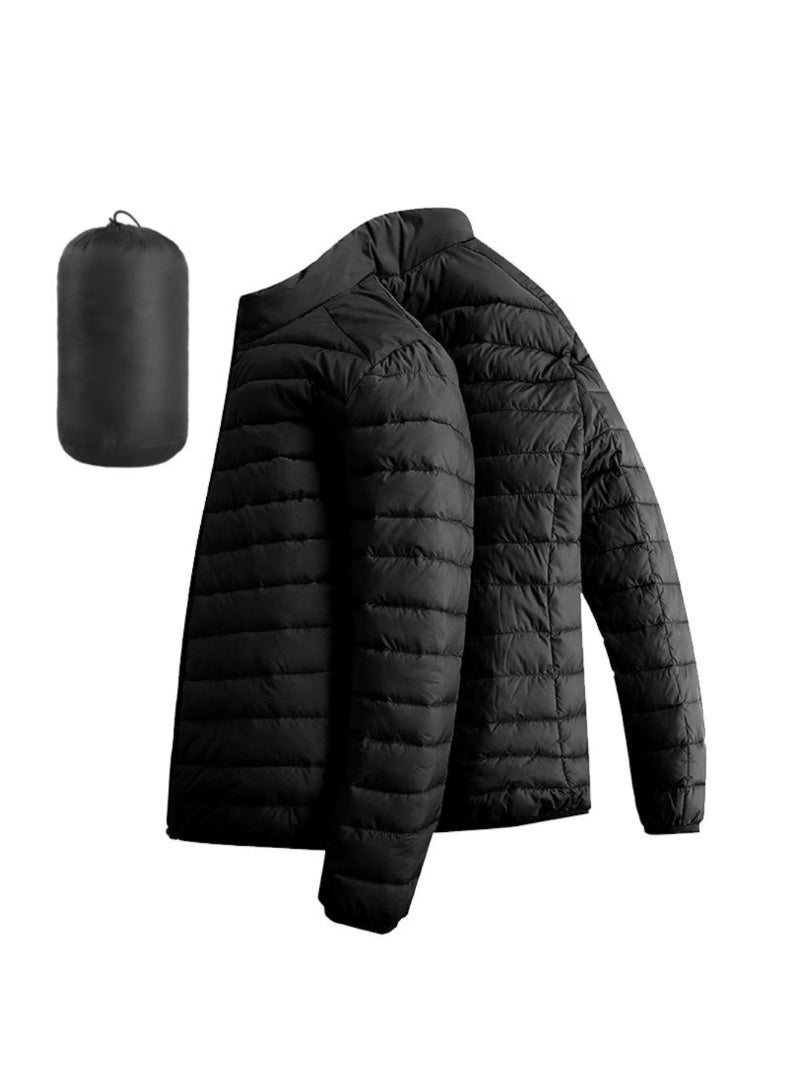 إسكدنيا الرجال أسفل سترات المعاطف خفيفة الوزن الخفيفة كاملة زيب حتى الملابس الخارجية النافخة - الأسود - Image 2