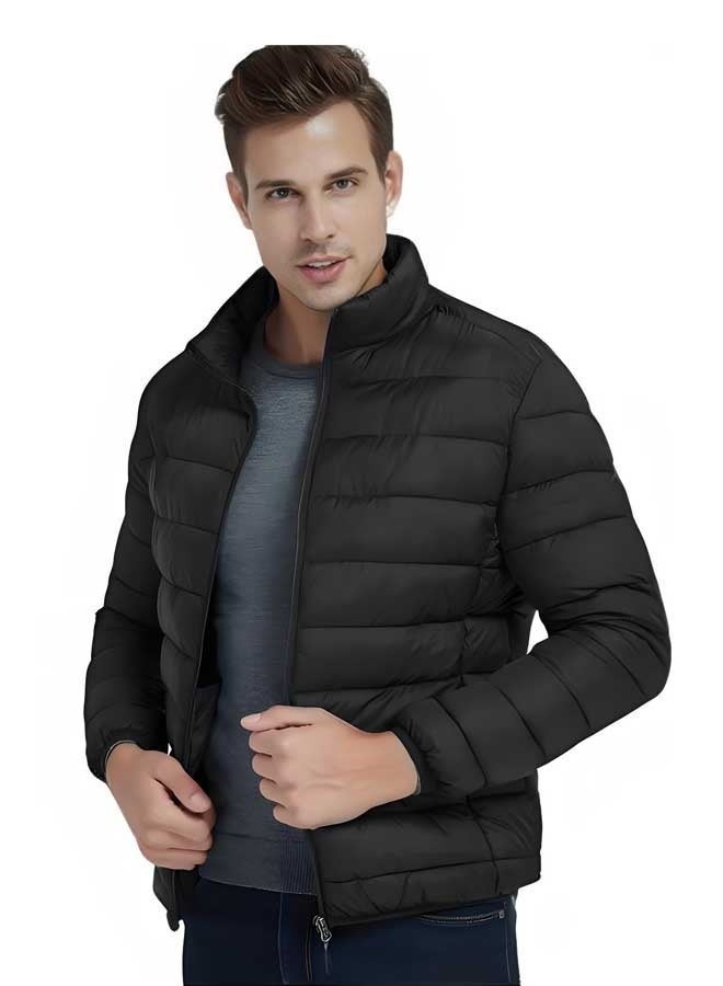 إسكدنيا الرجال أسفل سترات المعاطف خفيفة الوزن الخفيفة كاملة زيب حتى الملابس الخارجية النافخة - الأسود - Image 1