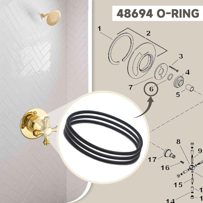 MUGLFPT (3PCS) 48694/K-48694/K48694 Replacement O-Ring for Specific Kohler Shower Valves and Lavatory Faucets - Kohler Shower Faucet Replacement O-Ring, Rubber O-Ring - 1.61" ID 1.75" OD - Image 4