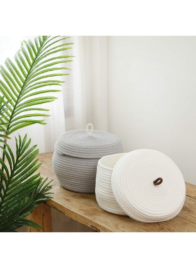 Sea Team Round Cotton Rope Storage Basket with Lid, Decorative Woven Storage Bin, Pot, Caddy, Organizer, Container for Snacks, Towels, Plants (White, Small/2-Pack) - Image 2